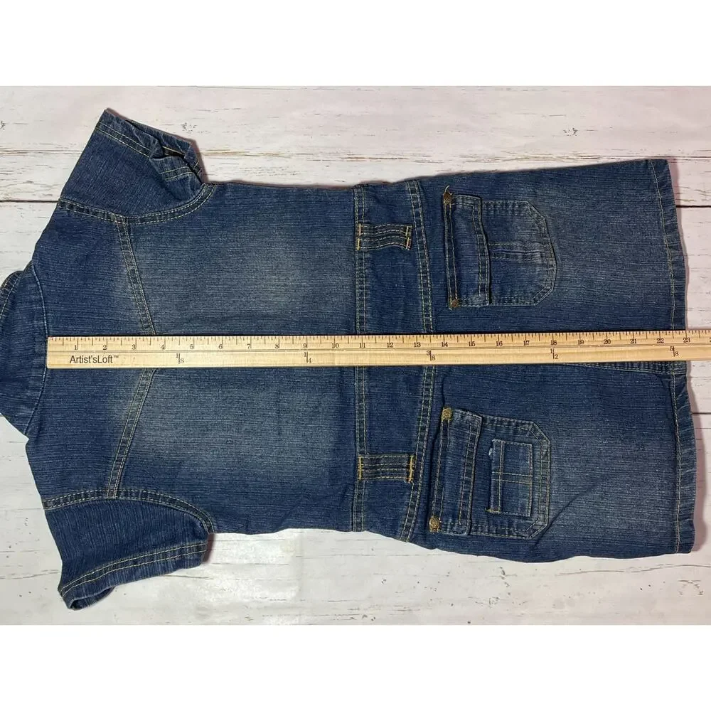 Girls Denim Dress Youth Girls Size 6X Blue Jean Short Sleeve Button Front